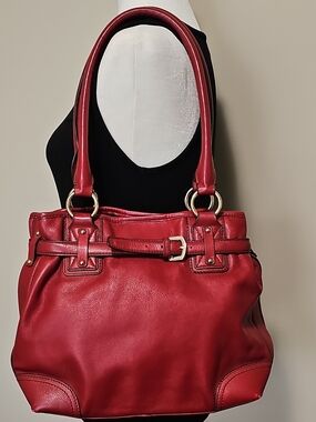 Aigner Red Leather Shoulder Tote Bag